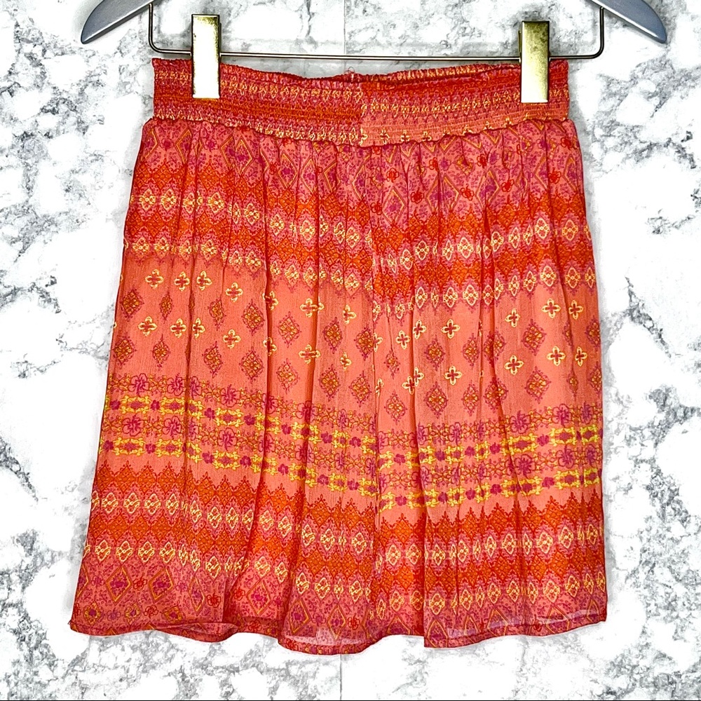 Olsenboye Orange Y2K Sheer Lined Medallion Tile Abstract Print Skirt Women’s S/M - Picture 3 of 8